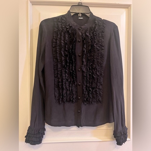Versace Tops - Vintage Versace Black Puff Sleeve Ruffled Blouse